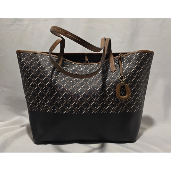 Lauren Ralph Lauren Handbags - Lauren Ralph Lauren Lightweight Leather Monogram BrownTote Bag w Horseshoe Charm
